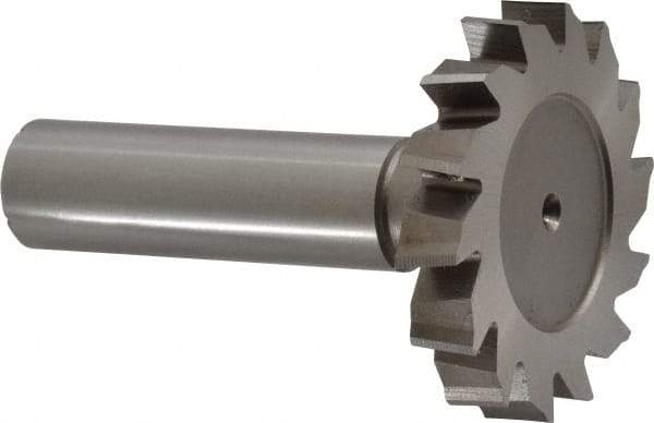 Made in USA - 1-1/2" Diam x 1/4" Face Width, High Speed Steel, 14 Teeth, Shank Connection Woodruff Keyseat Cutter - Uncoated, 2-1/4" OAL x 1/2" Shank, Staggered Teeth, ANSI 812, Old Standard 24 - Exact Tool & Supply