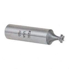 Made in USA - 1/4" Diam x 1/16" Face Width, High Speed Steel, 6 Teeth, Shank Connection Woodruff Keyseat Cutter - Uncoated, 2-1/16" OAL x 1/2" Shank, Staggered Teeth, ANSI 202, Old Standard 201 - Exact Tool & Supply
