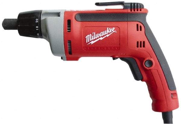 Milwaukee Tool - Pistol Grip Handle, 2,500 RPM, 10 to 140 In/Lb Torque, Electric Screwdriver - 1/4" Bit Holder, 120 Volts, 6.5 Amps - Exact Tool & Supply