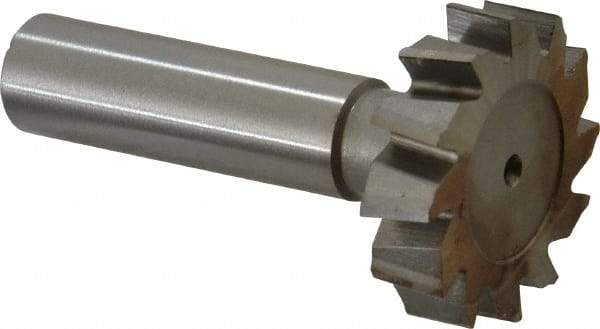 Made in USA - 1-1/4" Diam x 5/16" Face Width, High Speed Steel, 12 Teeth, Shank Connection Woodruff Keyseat Cutter - Uncoated, 2-5/16" OAL x 1/2" Shank, Staggered Teeth, ANSI 1010, Old Standard D - Exact Tool & Supply
