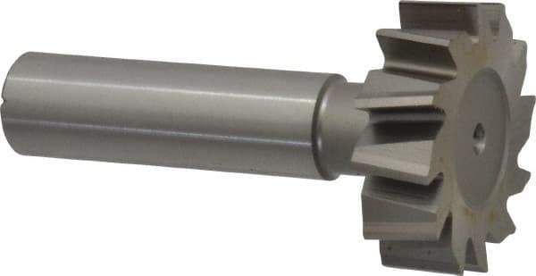 Made in USA - 1-1/4" Diam x 3/8" Face Width, High Speed Steel, 12 Teeth, Shank Connection Woodruff Keyseat Cutter - Uncoated, 2-3/8" OAL x 1/2" Shank, Staggered Teeth, ANSI 1210, Old Standard E - Exact Tool & Supply