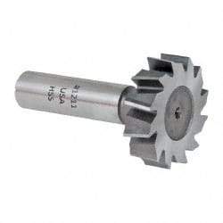 Made in USA - 1-3/8" Diam x 3/8" Face Width, High Speed Steel, 12 Teeth, Shank Connection Woodruff Keyseat Cutter - Uncoated, 2-3/8" OAL x 1/2" Shank, Staggered Teeth, ANSI 1211, Old Standard F - Exact Tool & Supply