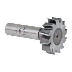Made in USA - 1-3/8" Diam x 3/8" Face Width, High Speed Steel, 12 Teeth, Shank Connection Woodruff Keyseat Cutter - Uncoated, 2-3/8" OAL x 1/2" Shank, Staggered Teeth, ANSI 1211, Old Standard F - Exact Tool & Supply