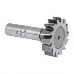 Made in USA - 1-1/2" Diam x 3/8" Face Width, High Speed Steel, 14 Teeth, Shank Connection Woodruff Keyseat Cutter - Uncoated, 2-3/8" OAL x 1/2" Shank, Staggered Teeth, ANSI 1212, Old Standard G - Exact Tool & Supply