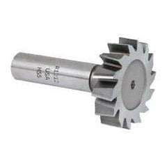 Made in USA - 1-1/2" Diam x 3/8" Face Width, High Speed Steel, 14 Teeth, Shank Connection Woodruff Keyseat Cutter - Uncoated, 2-3/8" OAL x 1/2" Shank, Staggered Teeth, ANSI 1212, Old Standard G - Exact Tool & Supply