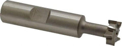 Made in USA - 9/16" Cut Diam, 15/64" Cut Width, 17/64" Neck Diam, 1/2" Shank Diam, 2-19/32" OAL, High Speed Steel T-Slot Cutter - Uncoated, 1/4" Bolt, 1-13/16" Shank Length, Staggered Teeth, 8 Teeth, Weldon Flat - Exact Tool & Supply