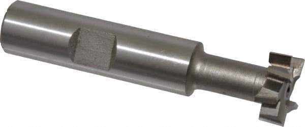 Made in USA - 21/32" Cut Diam, 17/64" Cut Width, 21/64" Neck Diam, 1/2" Shank Diam, 2-11/16" OAL, High Speed Steel T-Slot Cutter - Uncoated, 5/16" Bolt, 1-13/16" Shank Length, Staggered Teeth, 8 Teeth, Weldon Flat - Exact Tool & Supply