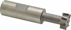 Made in USA - 25/32" Cut Diam, 21/64" Cut Width, 13/32" Neck Diam, 3/4" Shank Diam, 3-1/4" OAL, High Speed Steel T-Slot Cutter - Uncoated, 3/8" Bolt, 2-1/16" Shank Length, Staggered Teeth, 8 Teeth, Weldon Flat - Exact Tool & Supply