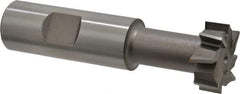 Made in USA - 31/32" Cut Diam, 25/64" Cut Width, 17/32" Neck Diam, 3/4" Shank Diam, 3-7/16" OAL, High Speed Steel T-Slot Cutter - Uncoated, 1/2" Bolt, 2-1/16" Shank Length, Staggered Teeth, 8 Teeth, Weldon Flat - Exact Tool & Supply
