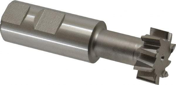 Made in USA - 1-1/4" Cut Diam, 31/64" Cut Width, 21/32" Neck Diam, 1" Shank Diam, 3-15/16" OAL, High Speed Steel T-Slot Cutter - Uncoated, 5/8" Bolt, 2-15/16" Shank Length, Staggered Teeth, 10 Teeth, Weldon Flat - Exact Tool & Supply