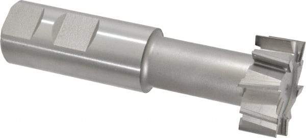 Made in USA - 1-15/32" Cut Diam, 5/8" Cut Width, 25/32" Neck Diam, 1" Shank Diam, 4-7/16" OAL, High Speed Steel T-Slot Cutter - Uncoated, 3/4" Bolt, 2-15/16" Shank Length, Staggered Teeth, 10 Teeth, Weldon Flat - Exact Tool & Supply
