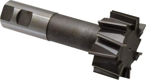 Made in USA - 2-21/32" Cut Diam, 1-11/32" Cut Width, 1-7/32" Neck Diam, 1-1/4" Shank Diam, 5-29/32" OAL, High Speed Steel T-Slot Cutter - Uncoated, 1-1/2" Bolt, 2-7/16" Shank Length, Staggered Teeth, 12 Teeth, Weldon Flat - Exact Tool & Supply