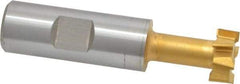 Made in USA - 25/32" Cut Diam, 21/64" Cut Width, 13/32" Neck Diam, 3/4" Shank Diam, 3-1/4" OAL, High Speed Steel T-Slot Cutter - TiN Finish, 3/8" Bolt, 2-1/16" Shank Length, Staggered Teeth, 8 Teeth, Weldon Flat - Exact Tool & Supply