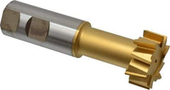 Made in USA - 1-15/32" Cut Diam, 5/8" Cut Width, 25/32" Neck Diam, 1" Shank Diam, 4-7/16" OAL, High Speed Steel T-Slot Cutter - TiN Finish, 3/4" Bolt, 2-15/16" Shank Length, Staggered Teeth, 10 Teeth, Weldon Flat - Exact Tool & Supply