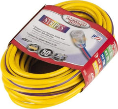 Southwire - 50', 12/3 Gauge/Conductors, Yellow/Purple Outdoor Extension Cord - 1 Receptacle, 15 Amps, 125 VAC, UL SJTW, NEMA 5-15P, 5-15R - Exact Tool & Supply
