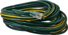 Southwire - 50', 12/3 Gauge/Conductors, Green/Yellow Outdoor Extension Cord - 1 Receptacle, 15 Amps, 125 VAC, UL SJTW, NEMA 5-15P, 5-15R - Exact Tool & Supply