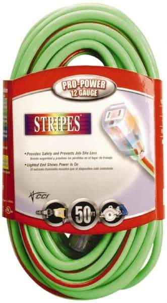 Southwire - 50', 12/3 Gauge/Conductors, Green/Red Outdoor Extension Cord - 1 Receptacle, 15 Amps, 125 VAC, UL SJTW, NEMA 5-15P, 5-15R - Exact Tool & Supply