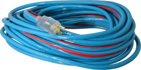 Southwire - 50', 12/3 Gauge/Conductors, Blue/Red Outdoor Extension Cord - 1 Receptacle, 15 Amps, 125 VAC, UL SJTW, NEMA 5-15P, 5-15R - Exact Tool & Supply
