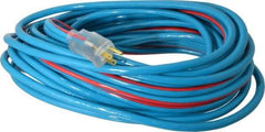Southwire - 50', 12/3 Gauge/Conductors, Blue/Red Outdoor Extension Cord - 1 Receptacle, 15 Amps, 125 VAC, UL SJTW, NEMA 5-15P, 5-15R - Exact Tool & Supply