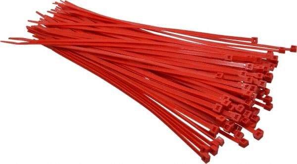 Made in USA - 11-1/4" Long Red Nylon Standard Cable Tie - 50 Lb Tensile Strength, 1.32mm Thick, 3" Max Bundle Diam - Exact Tool & Supply
