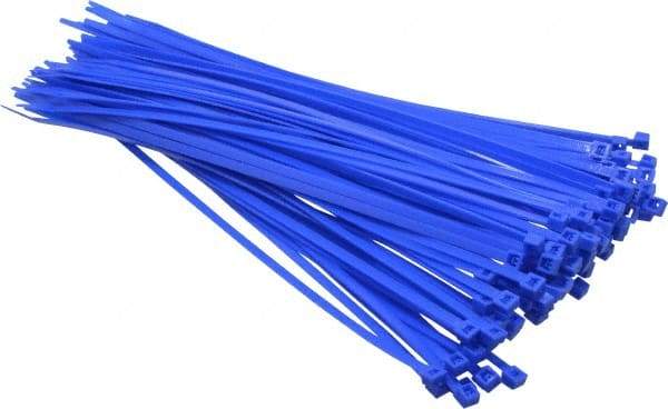 Made in USA - 11-1/4" Long Blue Nylon Standard Cable Tie - 50 Lb Tensile Strength, 1.32mm Thick, 4" Max Bundle Diam - Exact Tool & Supply
