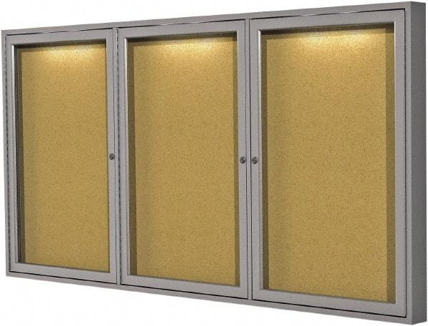 Ghent - 36" Wide x 24" High Enclosed Cork Bulletin Board - Natural Cork, Aluminum Frame - Exact Tool & Supply