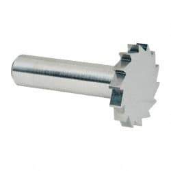 Made in USA - 1-1/4" Diam x 3/16" Face Width, Solid Carbide, 14 Teeth, Shank Connection Woodruff Keyseat Cutter - Uncoated, 2-3/16" OAL x 1/2" Shank, Straight Teeth, ANSI 610, Old Standard 19 - Exact Tool & Supply