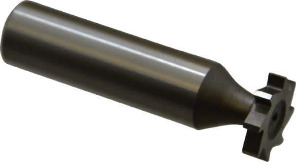 Made in USA - 5/8" Diam x 1/8" Face Width, High Speed Steel, 8 Teeth, Shank Connection Woodruff Keyseat Cutter - Uncoated, 2-1/8" OAL x 1/2" Shank, Straight Teeth, ANSI 405, Old Standard 5 - Exact Tool & Supply