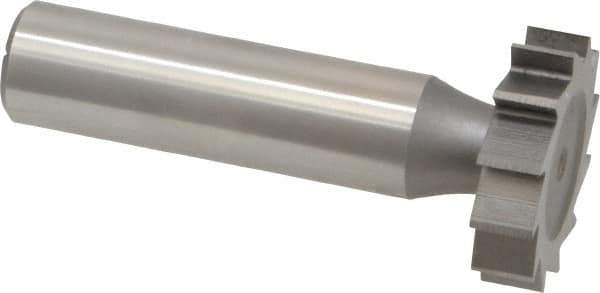 Made in USA - 1" Diam x 1/4" Face Width, High Speed Steel, 12 Teeth, Shank Connection Woodruff Keyseat Cutter - Uncoated, 2-1/4" OAL x 1/2" Shank, Straight Teeth, ANSI 808, Old Standard 15 - Exact Tool & Supply
