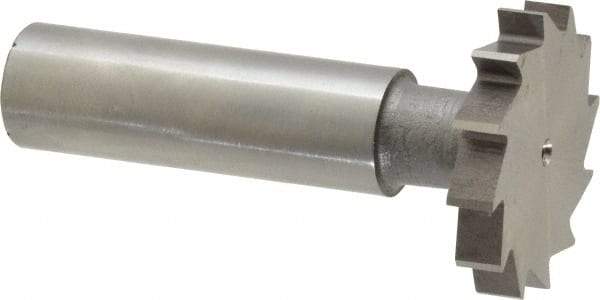 Made in USA - 1-1/8" Diam x 3/16" Face Width, High Speed Steel, 12 Teeth, Shank Connection Woodruff Keyseat Cutter - Uncoated, 2-3/16" OAL x 1/2" Shank, Straight Teeth, ANSI 609, Old Standard 16 - Exact Tool & Supply