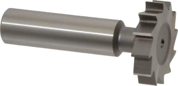 Made in USA - 1-1/8" Diam x 1/4" Face Width, High Speed Steel, 12 Teeth, Shank Connection Woodruff Keyseat Cutter - Uncoated, 2-1/4" OAL x 1/2" Shank, Straight Teeth, ANSI 809, Old Standard 18 - Exact Tool & Supply