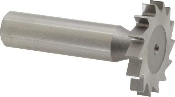 Made in USA - 1-1/4" Diam x 3/16" Face Width, High Speed Steel, 14 Teeth, Shank Connection Woodruff Keyseat Cutter - Uncoated, 2-3/16" OAL x 1/2" Shank, Straight Teeth, ANSI 610, Old Standard 19 - Exact Tool & Supply