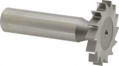Made in USA - 1-1/4" Diam x 3/16" Face Width, High Speed Steel, 14 Teeth, Shank Connection Woodruff Keyseat Cutter - Uncoated, 2-3/16" OAL x 1/2" Shank, Straight Teeth, ANSI 610, Old Standard 19 - Exact Tool & Supply