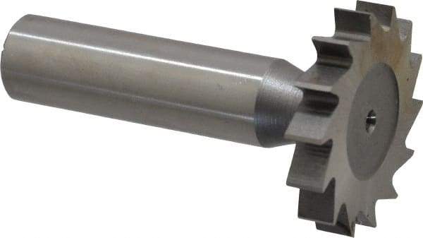 Made in USA - 1-1/4" Diam x 7/32" Face Width, High Speed Steel, 14 Teeth, Shank Connection Woodruff Keyseat Cutter - Uncoated, 2-7/32" OAL x 1/2" Shank, Straight Teeth, ANSI 710, Old Standard 20 - Exact Tool & Supply