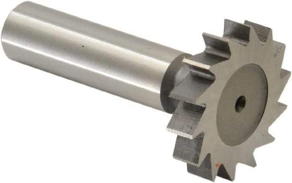 Made in USA - 1-1/4" Diam x 1/4" Face Width, High Speed Steel, 14 Teeth, Shank Connection Woodruff Keyseat Cutter - Uncoated, 2-1/4" OAL x 1/2" Shank, Straight Teeth, ANSI 810, Old Standard 21 - Exact Tool & Supply