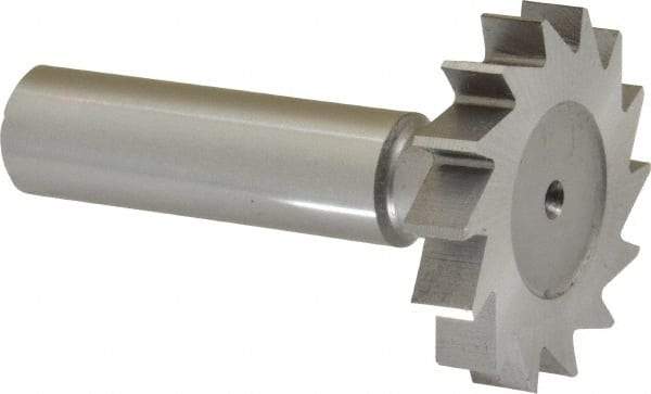 Made in USA - 1-3/8" Diam x 1/4" Face Width, High Speed Steel, 14 Teeth, Shank Connection Woodruff Keyseat Cutter - Uncoated, 2-1/4" OAL x 1/2" Shank, Straight Teeth, ANSI 811, Old Standard 22 - Exact Tool & Supply