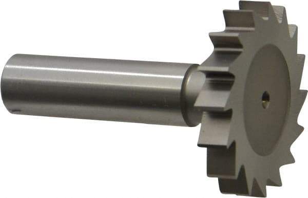 Made in USA - 1-1/2" Diam x 1/4" Face Width, High Speed Steel, 16 Teeth, Shank Connection Woodruff Keyseat Cutter - Uncoated, 2-1/4" OAL x 1/2" Shank, Straight Teeth, ANSI 812, Old Standard 24 - Exact Tool & Supply