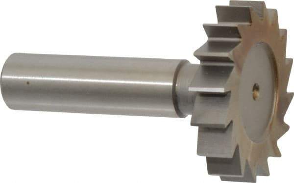 Made in USA - 1-1/2" Diam x 5/16" Face Width, High Speed Steel, 16 Teeth, Shank Connection Woodruff Keyseat Cutter - Uncoated, 2-5/16" OAL x 1/2" Shank, Straight Teeth, ANSI 1012, Old Standard 25 - Exact Tool & Supply