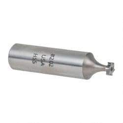 Made in USA - 1/4" Diam x 1/16" Face Width, High Speed Steel, 6 Teeth, Shank Connection Woodruff Keyseat Cutter - Uncoated, 2-1/16" OAL x 1/2" Shank, Straight Teeth, ANSI 202, Old Standard 201 - Exact Tool & Supply