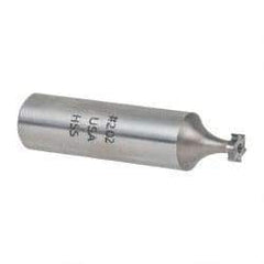 Made in USA - 1/4" Diam x 1/16" Face Width, High Speed Steel, 6 Teeth, Shank Connection Woodruff Keyseat Cutter - Uncoated, 2-1/16" OAL x 1/2" Shank, Straight Teeth, ANSI 202, Old Standard 201 - Exact Tool & Supply