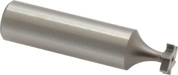 Made in USA - 3/8" Diam x 3/32" Face Width, High Speed Steel, 6 Teeth, Shank Connection Woodruff Keyseat Cutter - Uncoated, 2-3/32" OAL x 1/2" Shank, Straight Teeth, ANSI 303, Old Standard 212 - Exact Tool & Supply