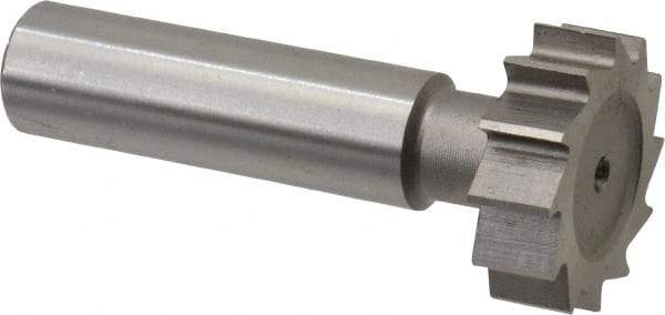 Made in USA - 1" Diam x 5/16" Face Width, High Speed Steel, 12 Teeth, Shank Connection Woodruff Keyseat Cutter - Uncoated, 2-5/16" OAL x 1/2" Shank, Straight Teeth, ANSI 1008, Old Standard B - Exact Tool & Supply