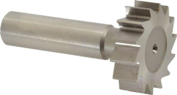Made in USA - 1-1/4" Diam x 3/8" Face Width, High Speed Steel, 14 Teeth, Shank Connection Woodruff Keyseat Cutter - Uncoated, 2-3/8" OAL x 1/2" Shank, Straight Teeth, ANSI 1210, Old Standard E - Exact Tool & Supply