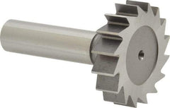 Made in USA - 1-1/2" Diam x 3/8" Face Width, High Speed Steel, 16 Teeth, Shank Connection Woodruff Keyseat Cutter - Uncoated, 2-3/8" OAL x 1/2" Shank, Straight Teeth, ANSI 1212, Old Standard G - Exact Tool & Supply
