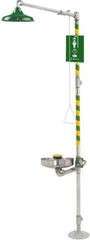 Haws - 1-1/4" Inlet, 20 GPM shower Flow, Drench shower, Eye & Face Wash Station - Bowl, Triangular Pull Rod & Push Flag Activated, Galvanized Steel Pipe, Plastic Shower Head, 3.7 GPM Bowl Flow, Inline Strainer, Barrier Free, Top or Mid Supply - Exact Tool & Supply