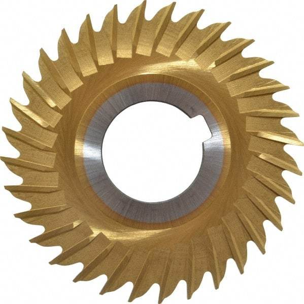 Made in USA - 3" Blade Diam x 3/32" Blade Thickness, 1" Hole, 32 Teeth, Cobalt Side Chip Saw - Straight Tooth, Arbor Connection, Right Hand Cut, TiN, with Keyway - Exact Tool & Supply