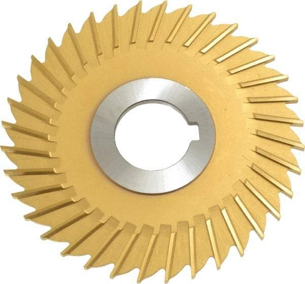 Made in USA - 4" Blade Diam x 1/8" Blade Thickness, 1" Hole, 36 Teeth, Cobalt Side Chip Saw - Straight Tooth, Arbor Connection, Right Hand Cut, TiN, with Keyway - Exact Tool & Supply