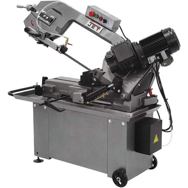 Jet - 8 x 14" Max Capacity, Manual Geared Head Horizontal Bandsaw - 135, 197 & 256 SFPM Blade Speed, 110/220 Volts, 45°, 1 hp, 1 Phase - Exact Tool & Supply