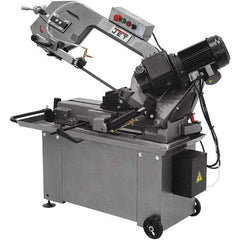 Jet - 8 x 14" Max Capacity, Manual Geared Head Horizontal Bandsaw - 135, 197 & 256 SFPM Blade Speed, 110/220 Volts, 45°, 1 hp, 1 Phase - Exact Tool & Supply
