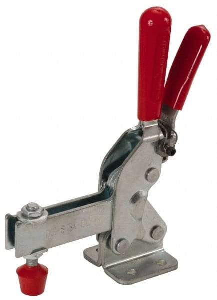 De-Sta-Co - 1,400 Lb Holding Capacity, Vertical Handle, Manual Hold Down Toggle Clamp - 66° Handle Movement, 78° Bar Opening, U-Bar, Flanged Base, Electro-Plated Zinc, Carbon Steel - Exact Tool & Supply